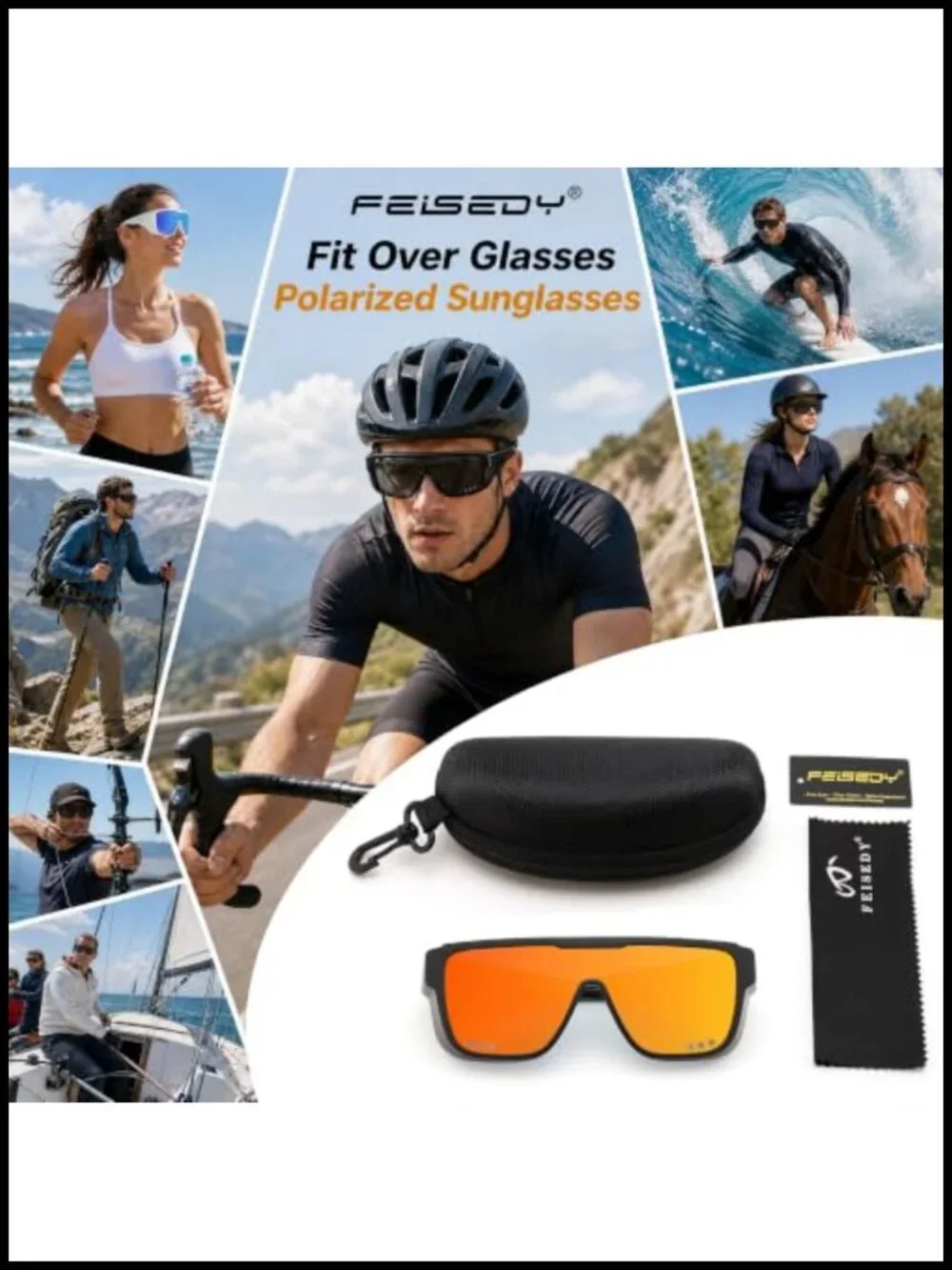Fit Over Glasses Polarized Sunglasses with Side Shields TR90 Frame Sports